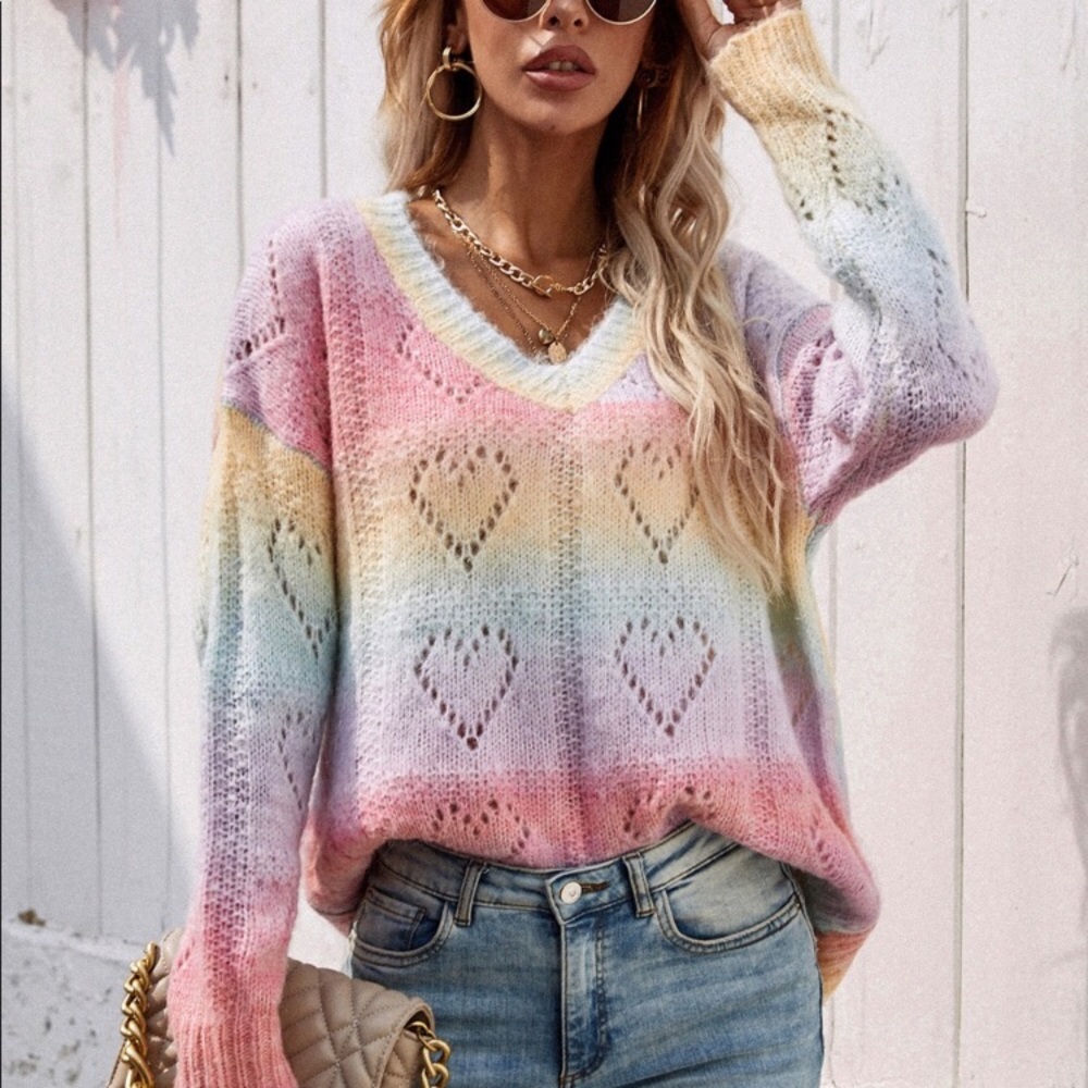 Rainbow heart sweater Medium. NWT - Picture 5 of 8